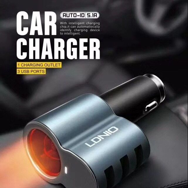 LDNIO力德諾 全金屬 5.1A 三口USB車充CM11手機平板通用車載充電器(贈線)